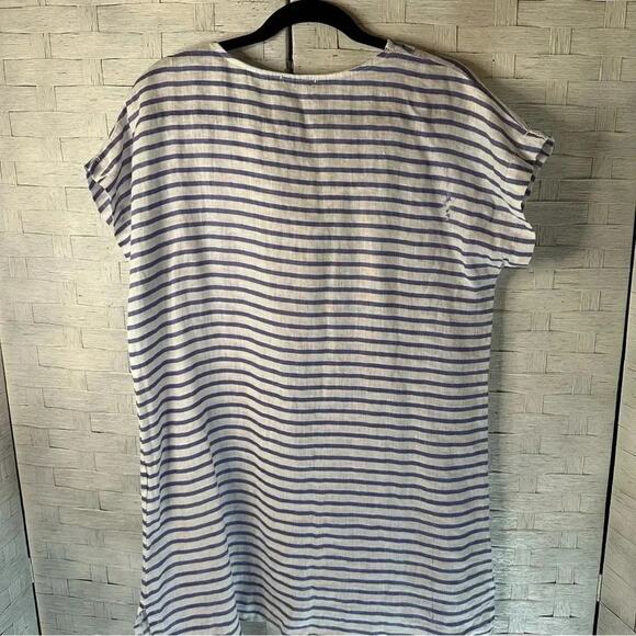 Alessia Pacino made in Italy linen shirt dress blue and white tie neckline - Picture 2 of 8